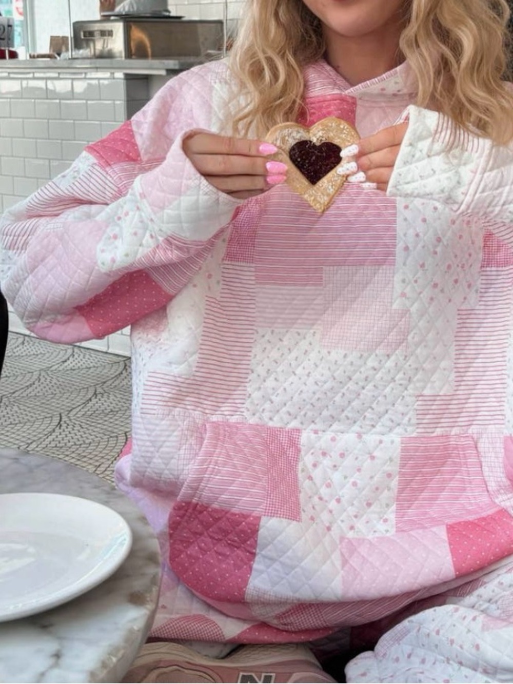 Sunkissed Coconut Cozy Patchwork Pink Quilted Sweatshirt hoodie NWT